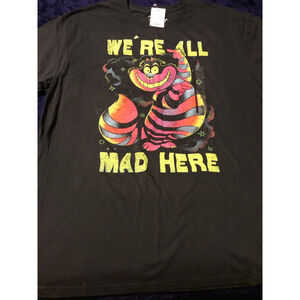 Disney Cheshire Cat 'We're All Mad Here' Black Multi-color Tee XL